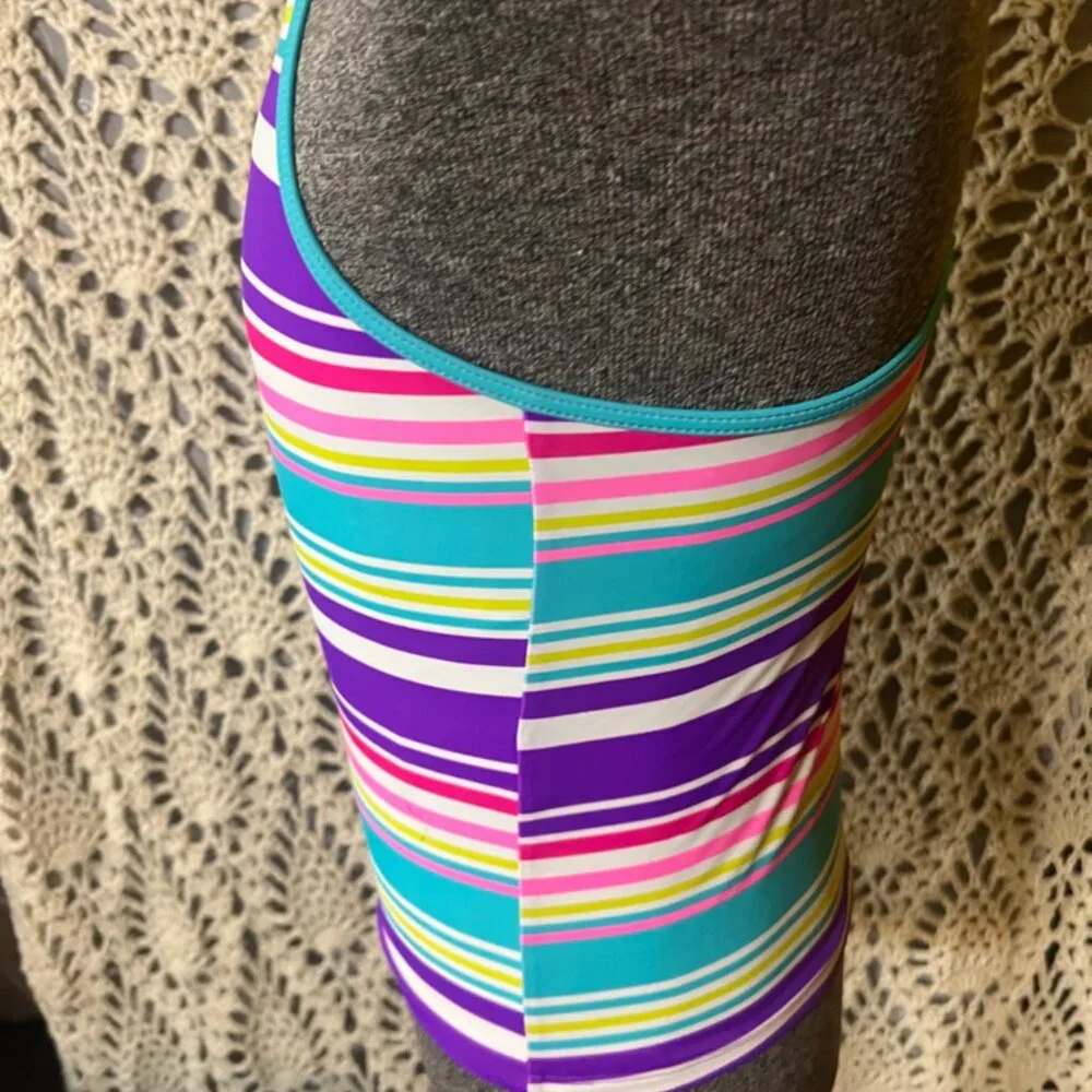 NWOT Spotted Zebra‎ Sz 12(XL) Multiple Color Stripe Cross Back Swimsuit Top C05
